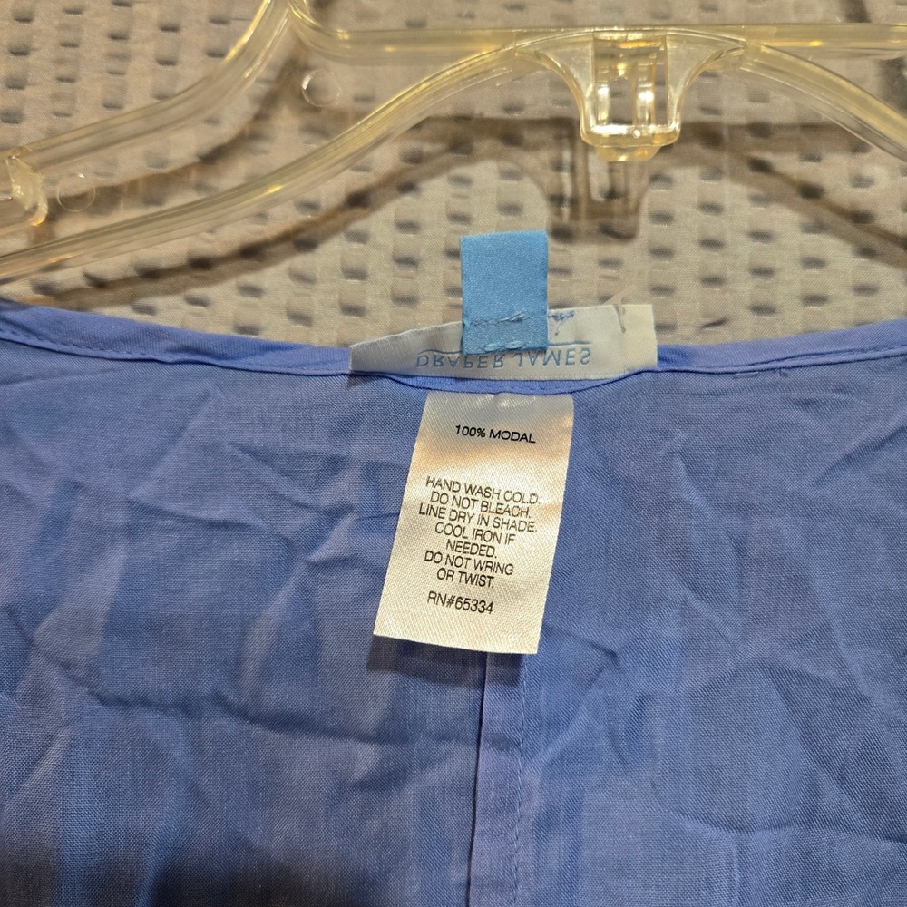 Draper James Blue Kaftan Swim Cover Up V-Neck Drawstring Waist Pom Pom Trim L - Picture 9 of 11